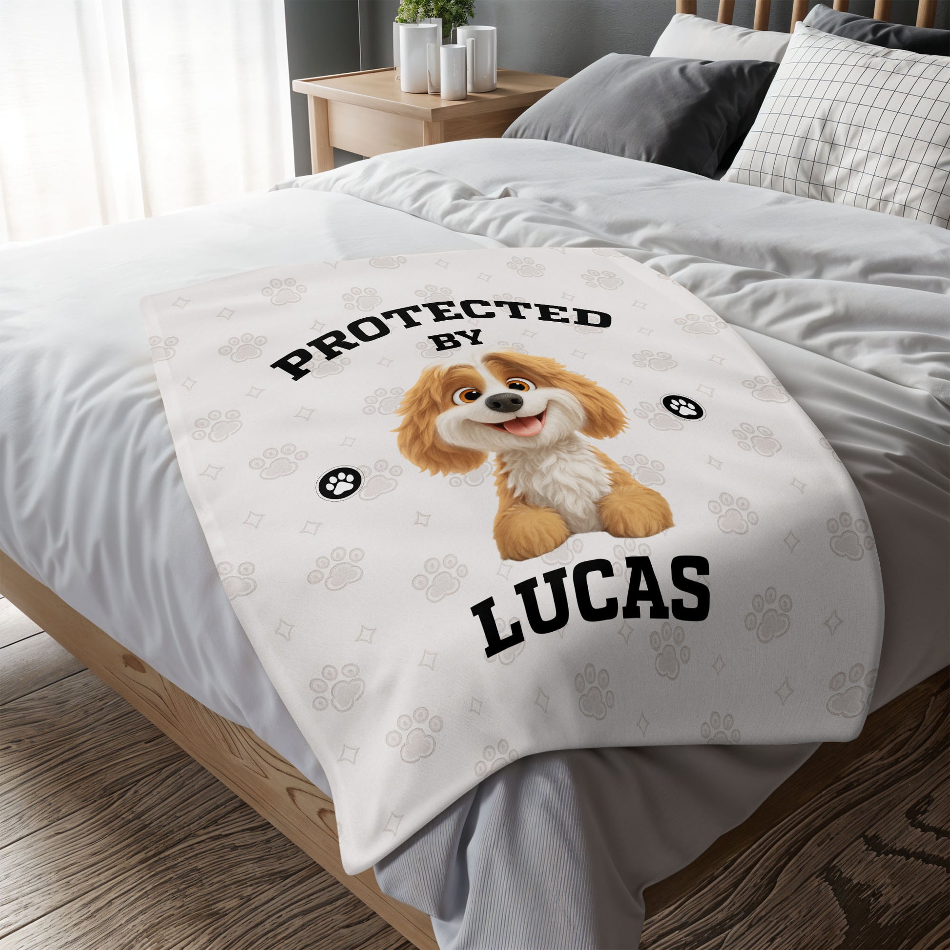 Protected By, Cute Dog And Paw Prints