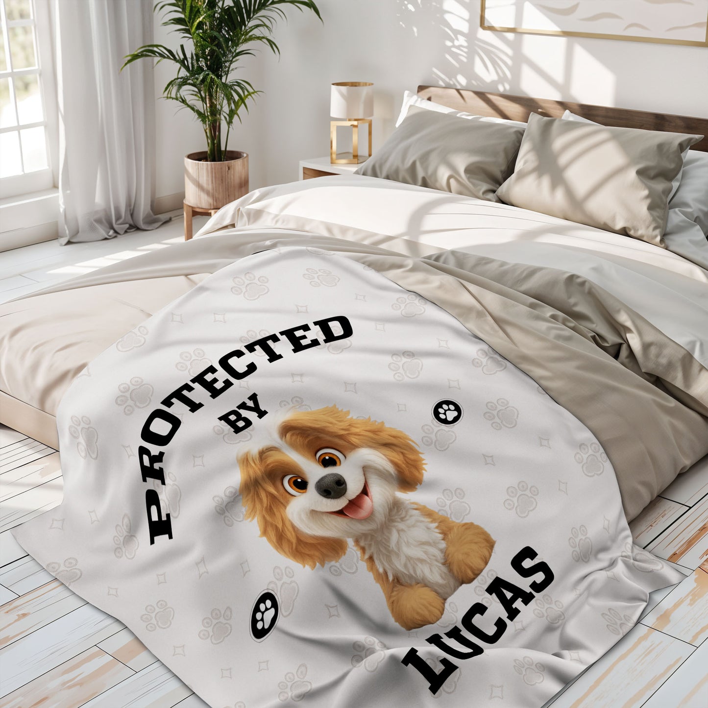 Protected By, Cute Dog And Paw Prints