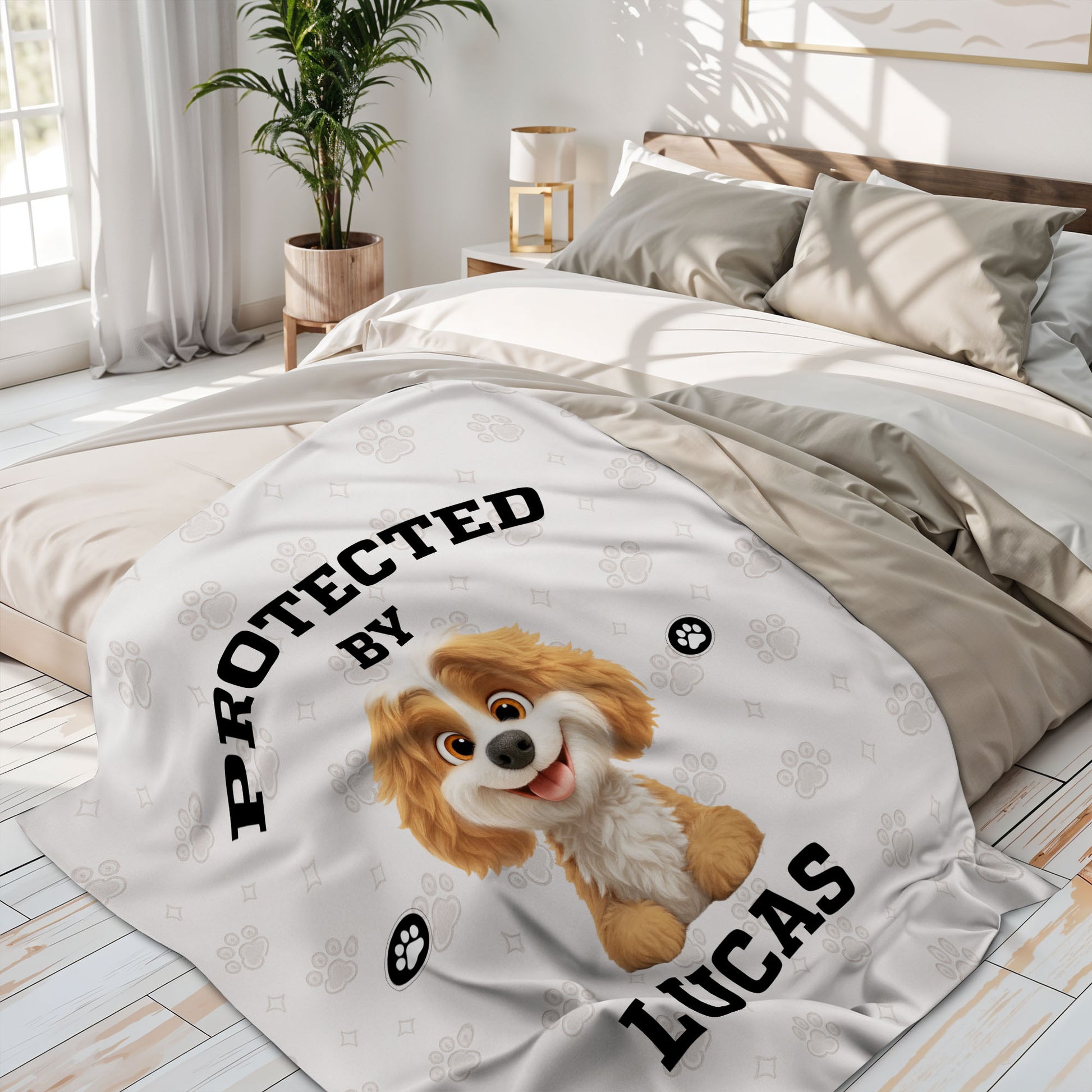 Protected By, Cute Dog And Paw Prints