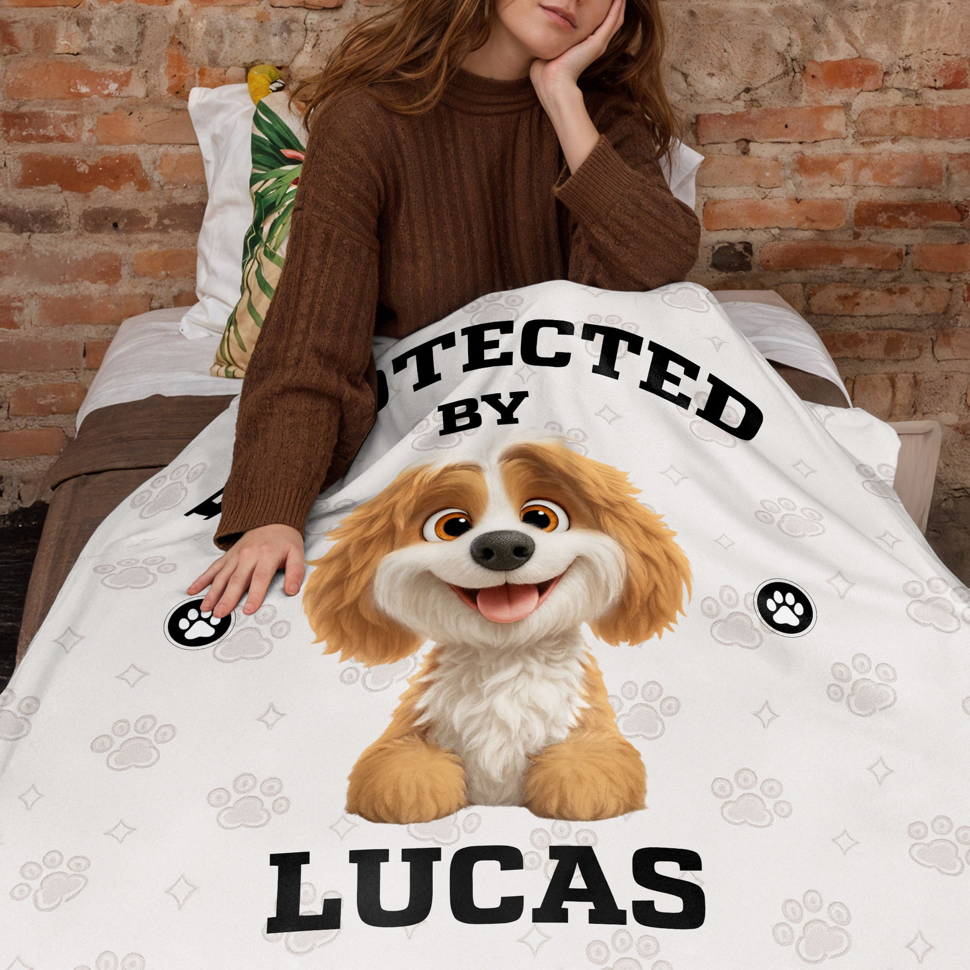 Protected By, Cute Dog And Paw Prints