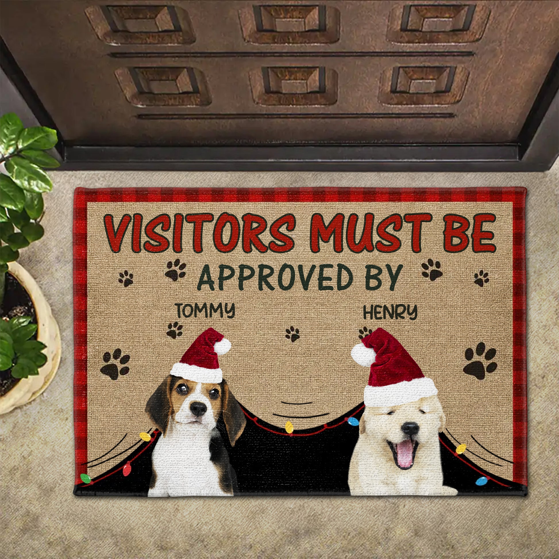 Visitors Must Be Approved By Dogs With Santa Hats