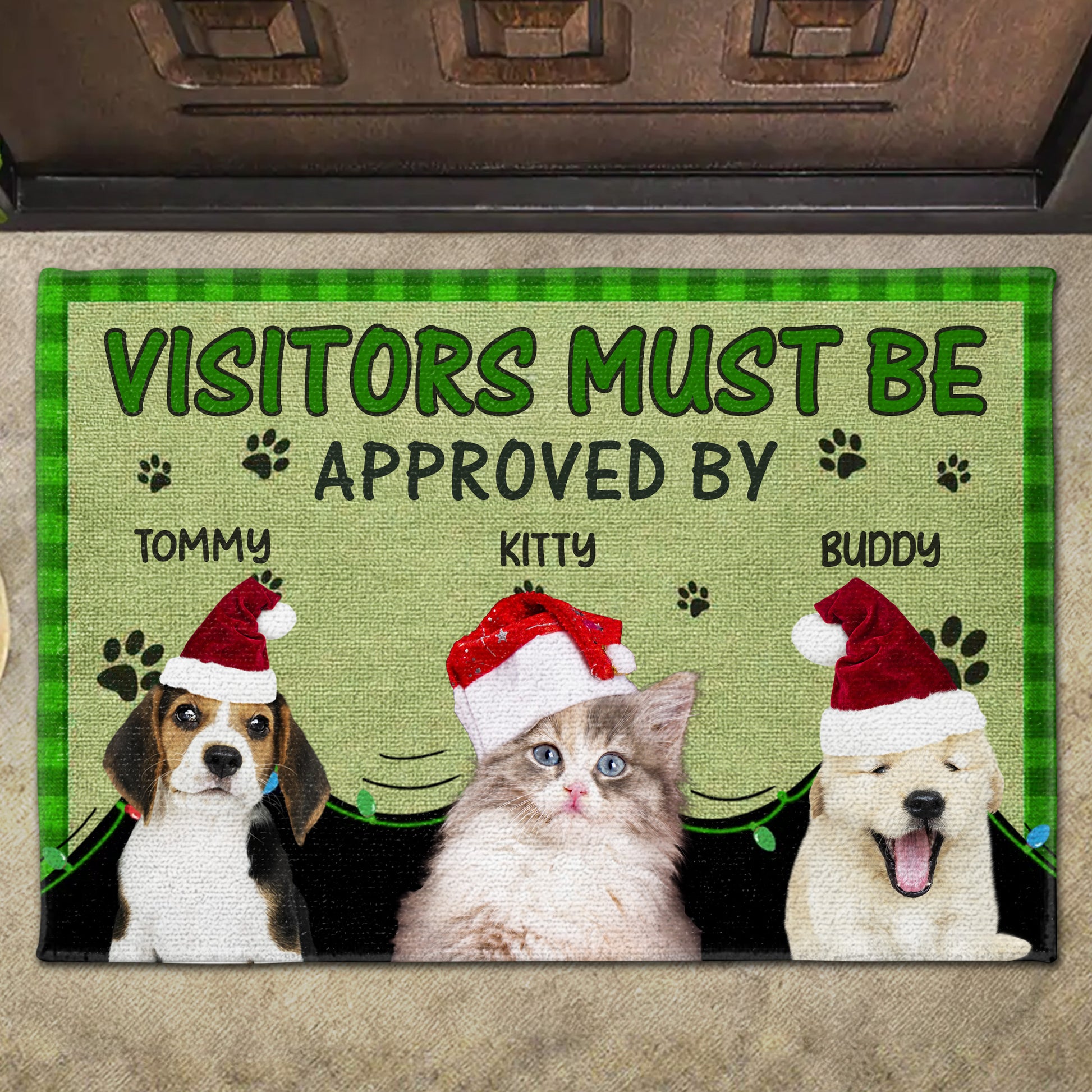 Visitors Must Be Approved By Dogs With Santa Hats