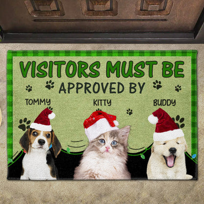 Visitors Must Be Approved By Dogs With Santa Hats