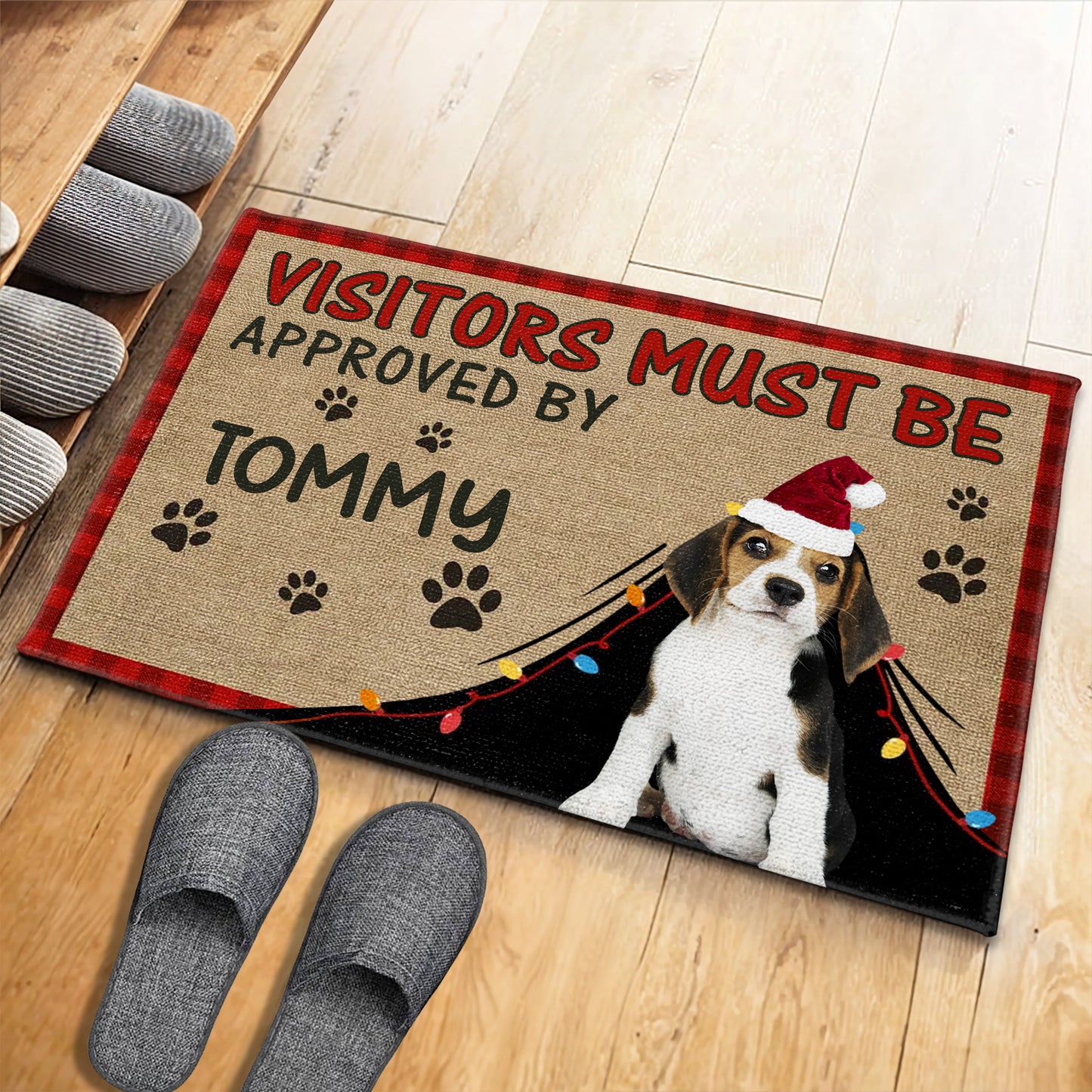 Visitors Must Be Approved By Dogs With Santa Hats