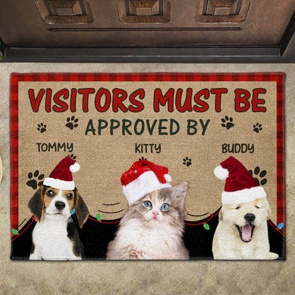 Visitors Must Be Approved By Dogs With Santa Hats