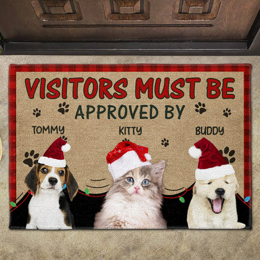 Visitors Must Be Approved By Dogs With Santa Hats