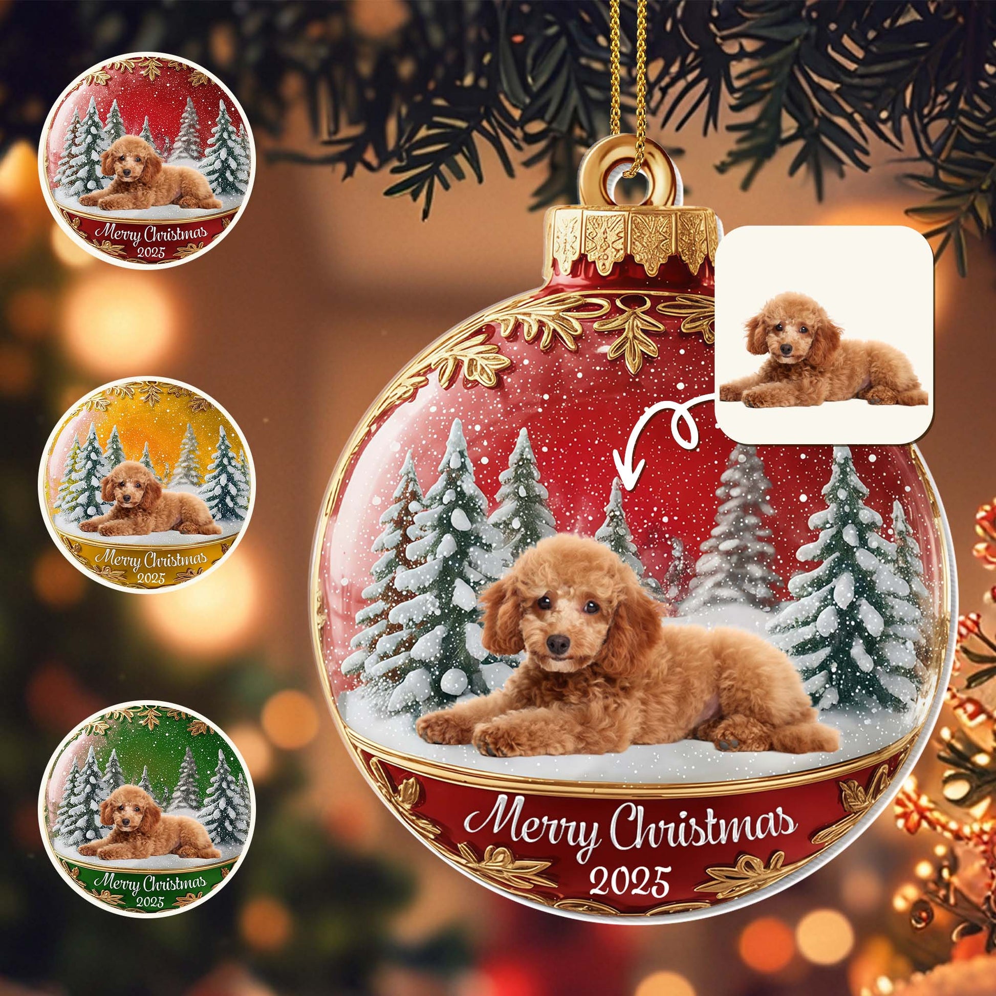 Merry Christmas With Cute Dog And Snowy Trees