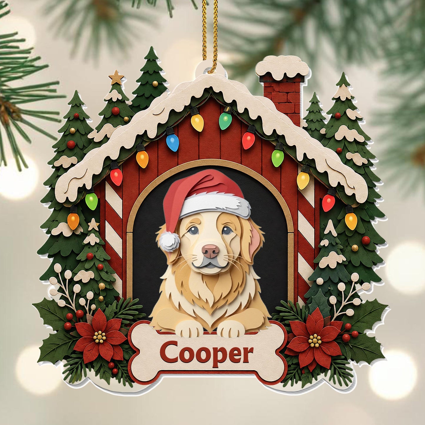 Our Beloved Dog Always Part Of The Family In Christmas Dog House - Personalized Custom Acrylic Ornament, Christmas Gift - PET187_ACO