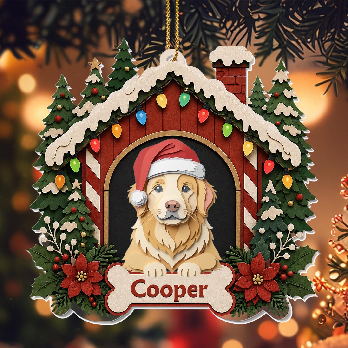 Our Beloved Dog Always Part Of The Family In Christmas Dog House - Personalized Custom Acrylic Ornament, Christmas Gift - PET187_ACO