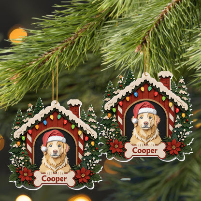 Our Beloved Dog Always Part Of The Family In Christmas Dog House - Personalized Custom Acrylic Ornament, Christmas Gift - PET187_ACO