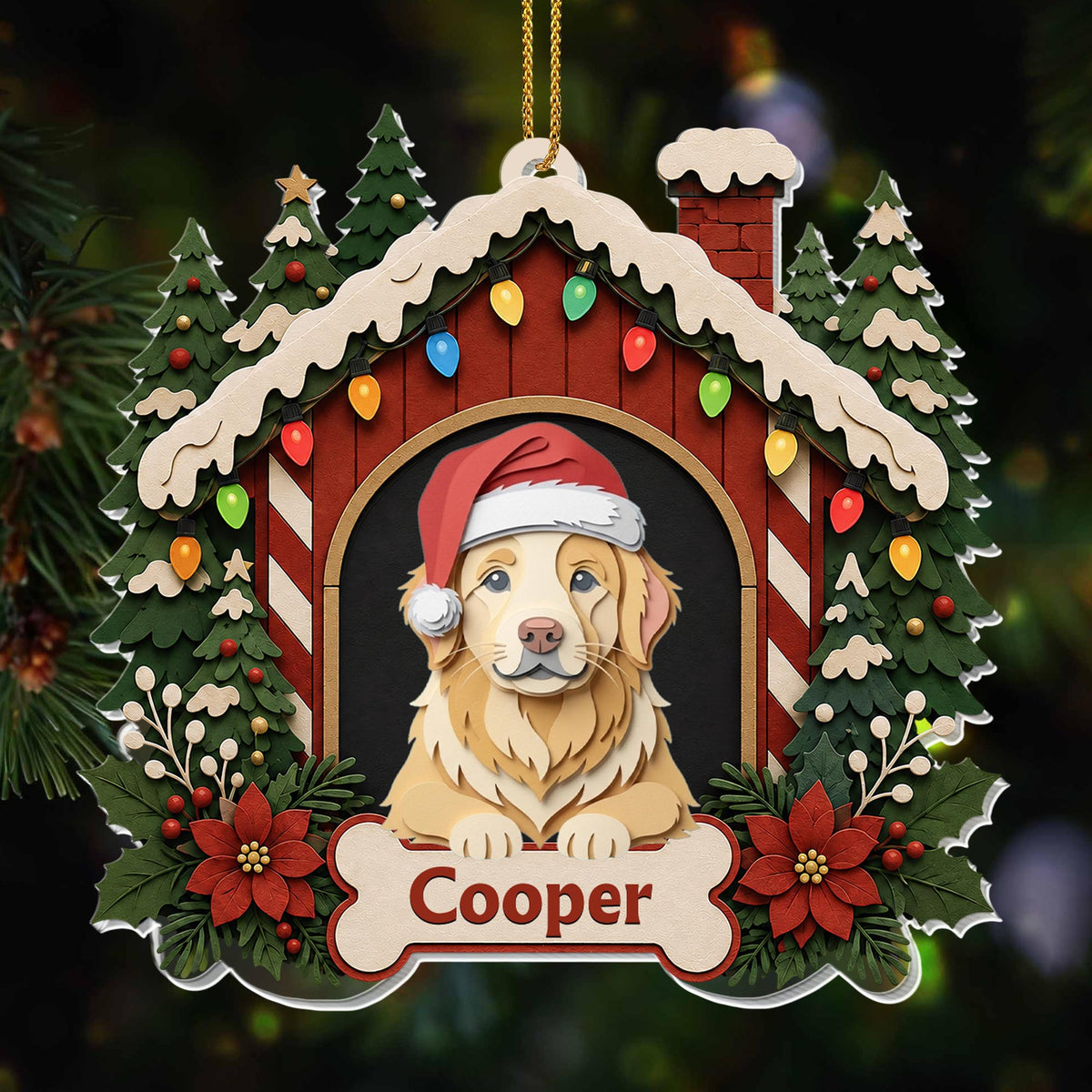 Our Beloved Dog Always Part Of The Family In Christmas Dog House - Personalized Custom Acrylic Ornament, Christmas Gift - PET187_ACO