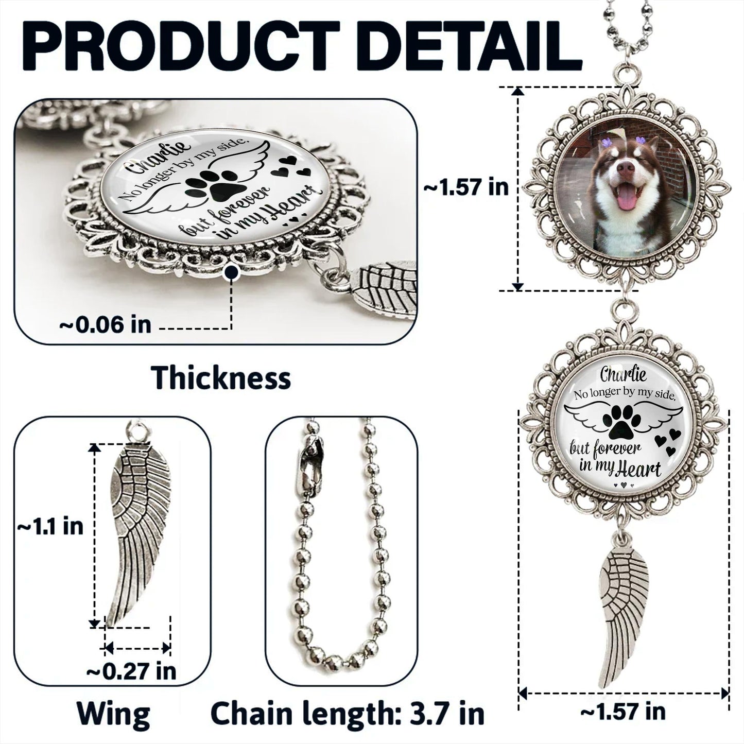 Charlie No Longer By My Side But Forever In My Heart, Angel Wing And Pendant Charm