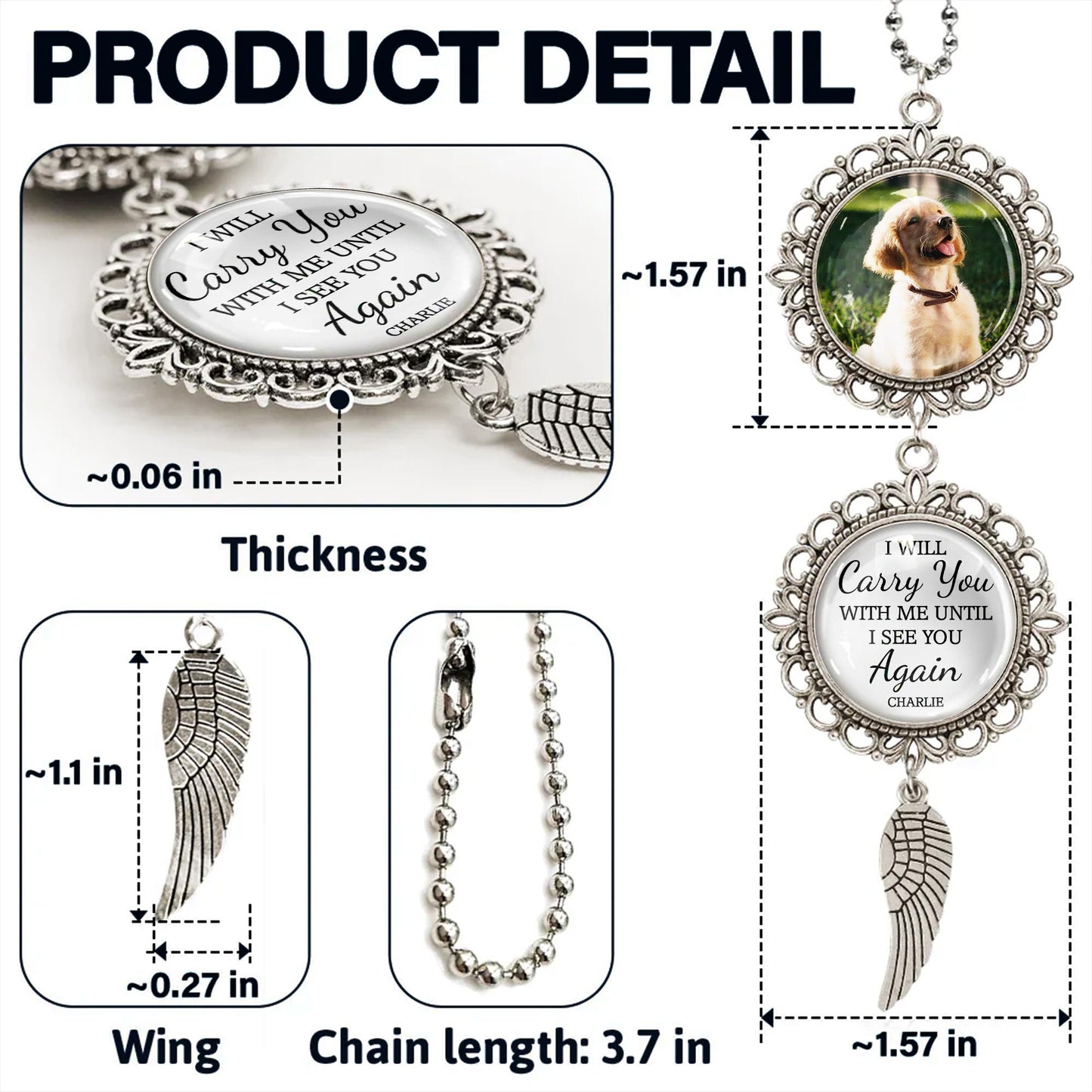 I Will Carry You With Me Until I See You Again, Angel Wing and Pendant Charm