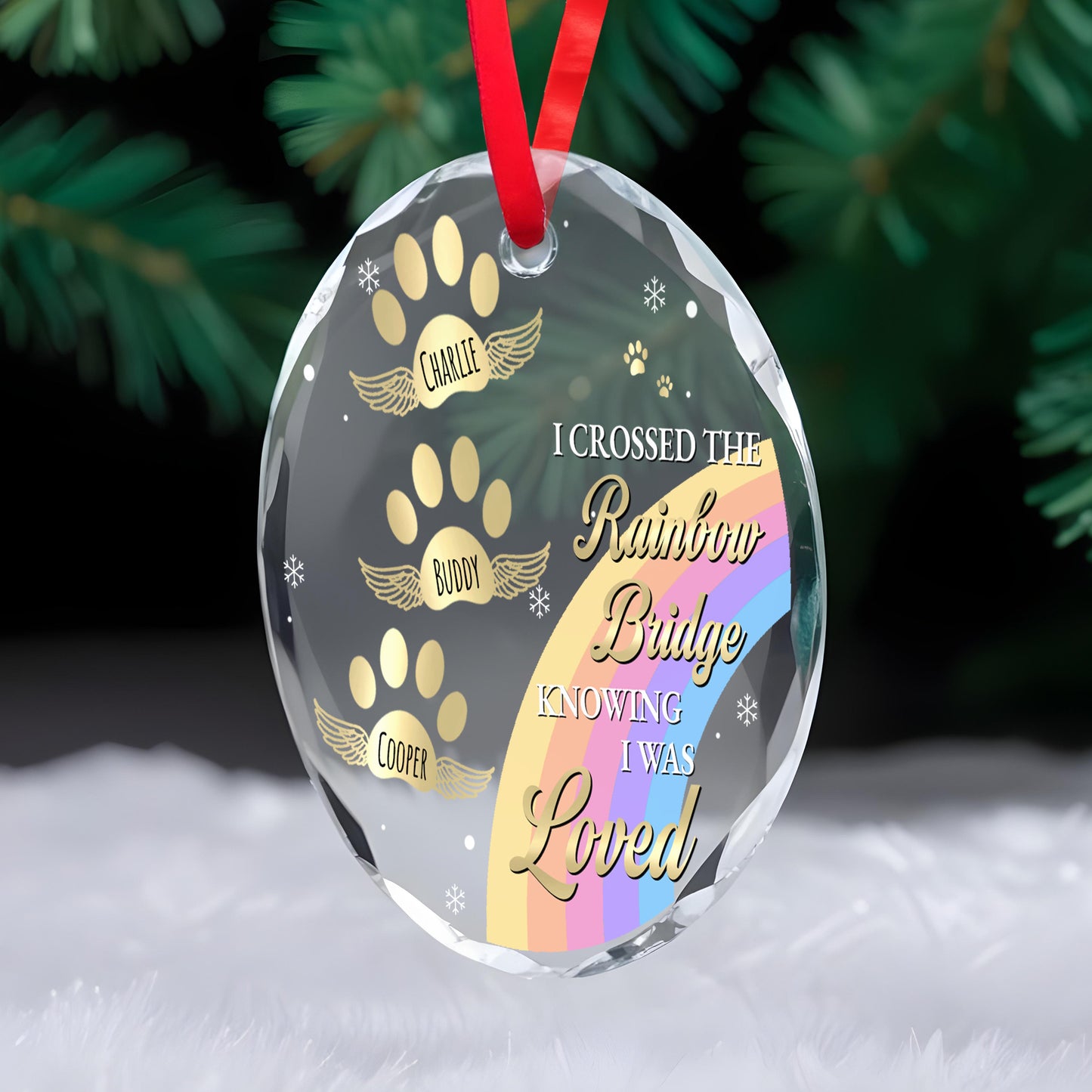 I Crossed The Rainbow Bridge Knowing I Was Loved - Personalized Custom Circle Glass Ornament - PME004_CGOR