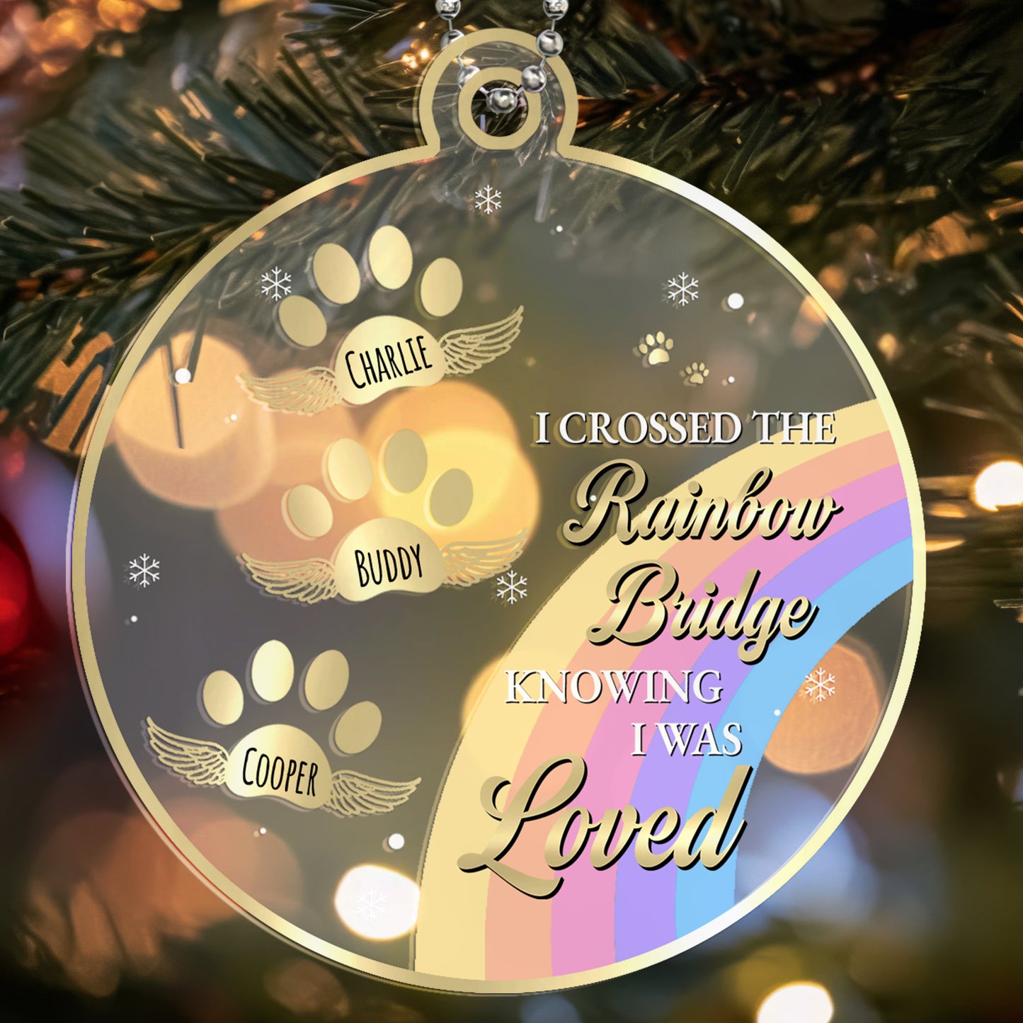 I Crossed The Rainbow Bridge Knowing I Was Loved - Personalized Custom Acrylic Ornament, Car Ornament - PME004_HGO