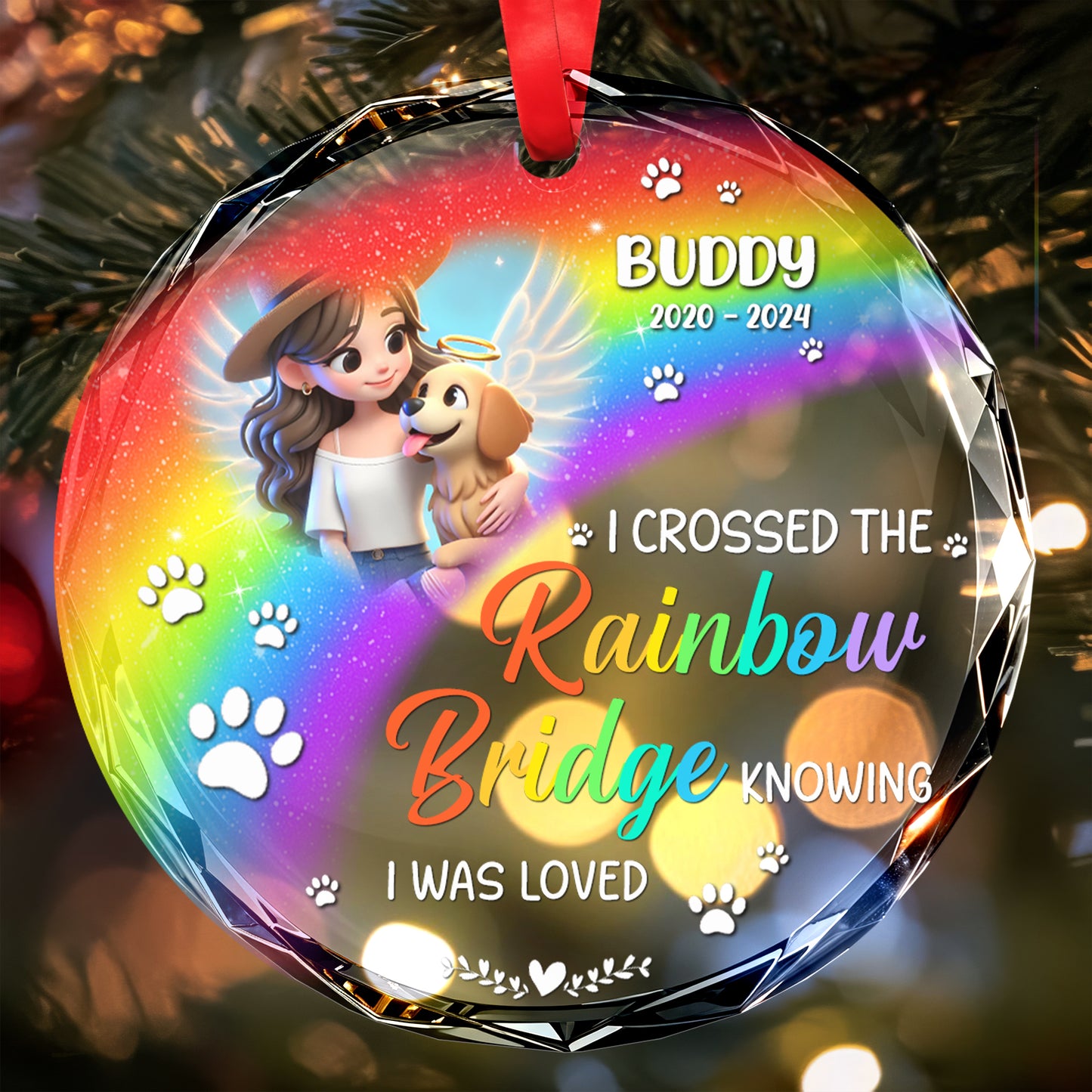 A Piece Of My Heart Is At The Rainbow Bridge Ornament - Personalized Custom Circle Glass Ornament - PME006_CGOR