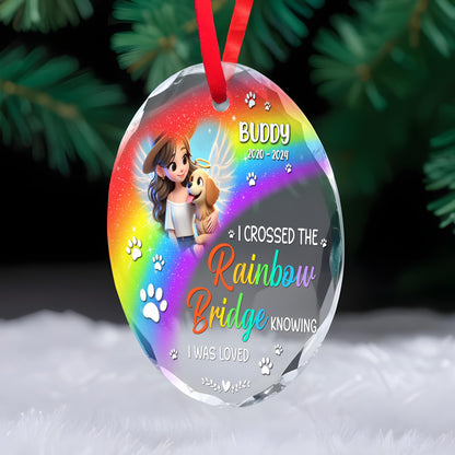 A Piece Of My Heart Is At The Rainbow Bridge Ornament - Personalized Custom Circle Glass Ornament - PME006_CGOR