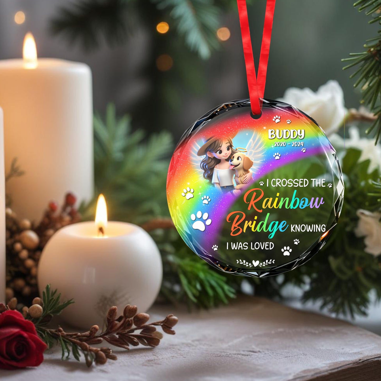 A Piece Of My Heart Is At The Rainbow Bridge Ornament - Personalized Custom Circle Glass Ornament - PME006_CGOR