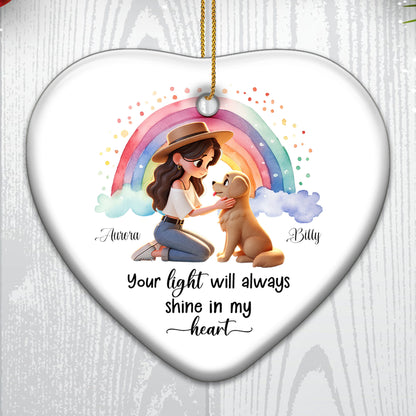 Your Light Will Always Shine In My Heart With Rainbow, Girl, And Dog