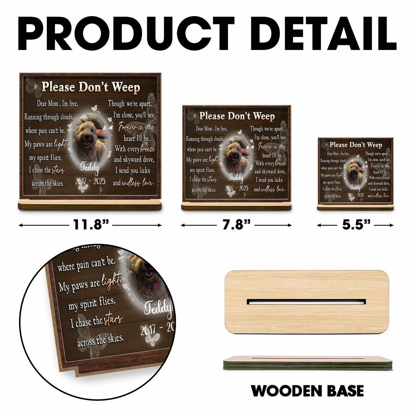 Dear Mom, I'm Free, Memorial Wood Plaque For Dog - Personalized Custom 2-Layer Wood Plaque With Flat Base - PME021_WPLA