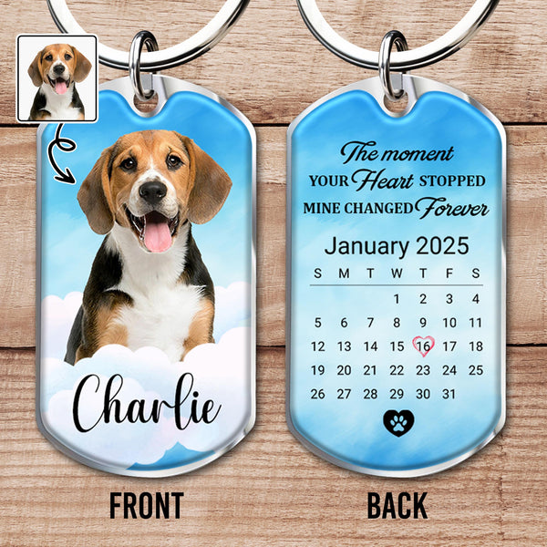 The Moment Your Heart Stopped Mine Changed Forever, Dog and Paw Print - Personalized Custom Keychain - PME033_KCH