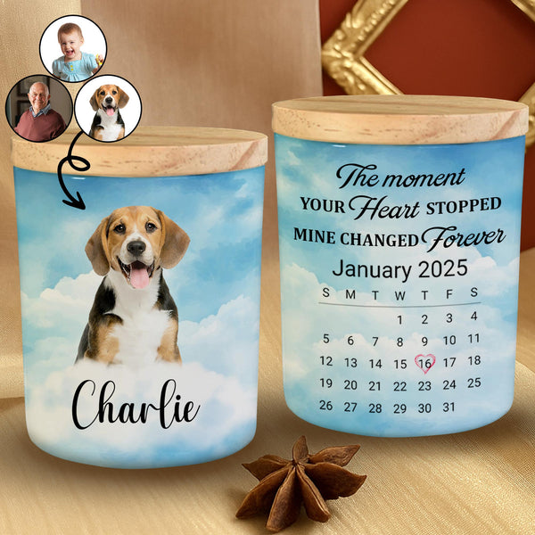 The Moment Your Heart Stopped, Mine Changed Forever, Dog and Calendar - Personalized Custom Glass Jar With LED - PME033_LEJAR
