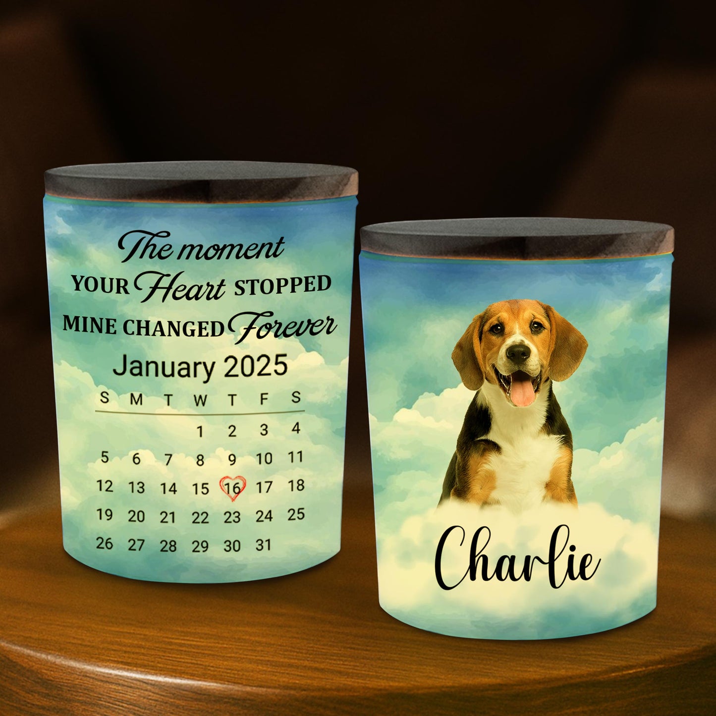 The Moment Your Heart Stopped, Mine Changed Forever, Dog and Calendar - Personalized Custom Glass Jar With LED - PME033_LEJAR