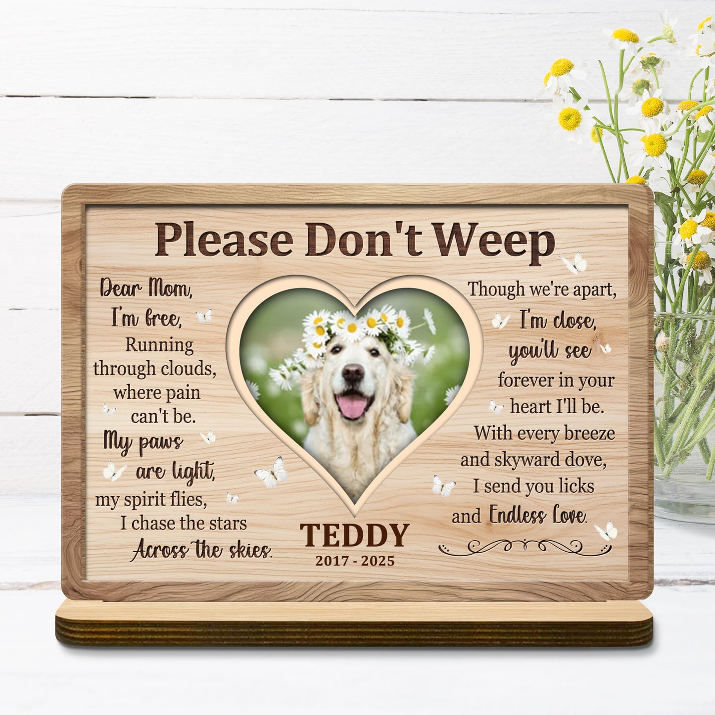 Please Don't Weep, Memorial Heart Plaque With Dog