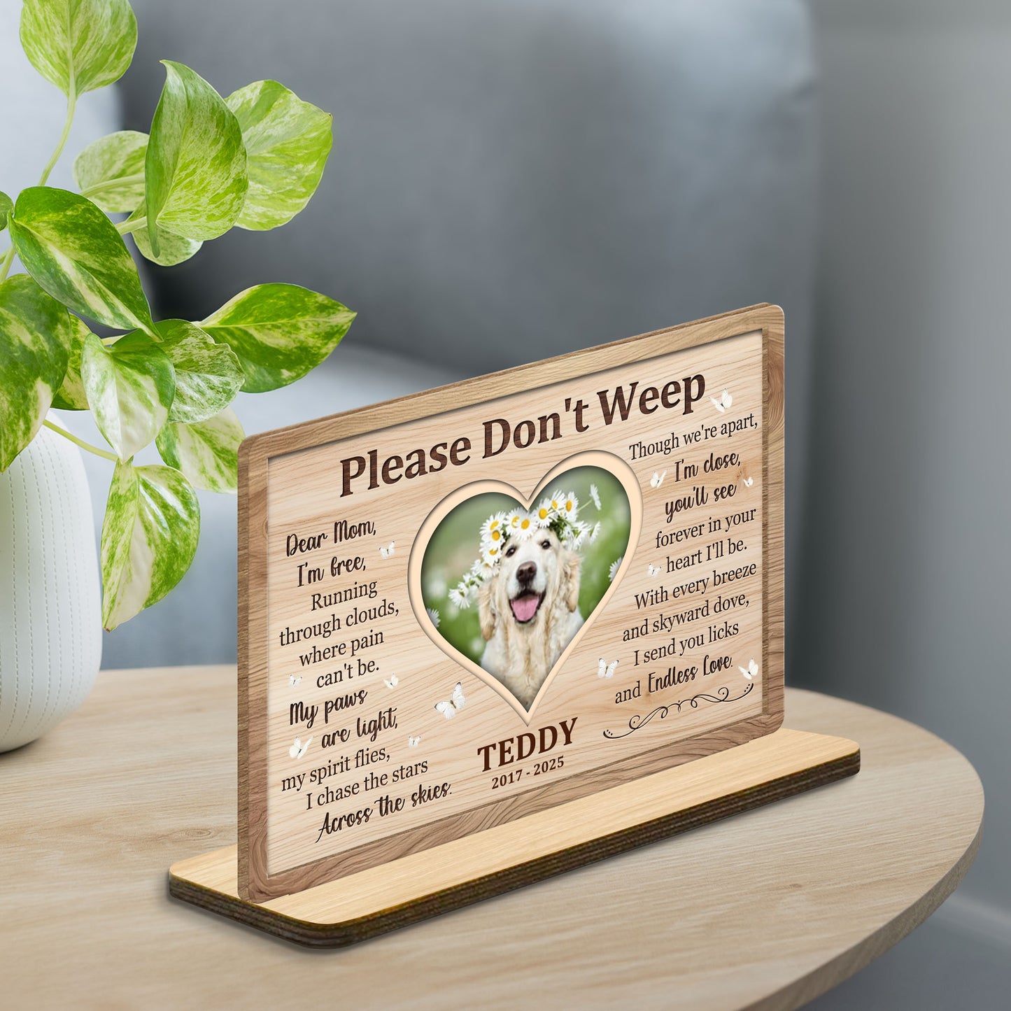 Please Don't Weep, Memorial Heart Plaque With Dog