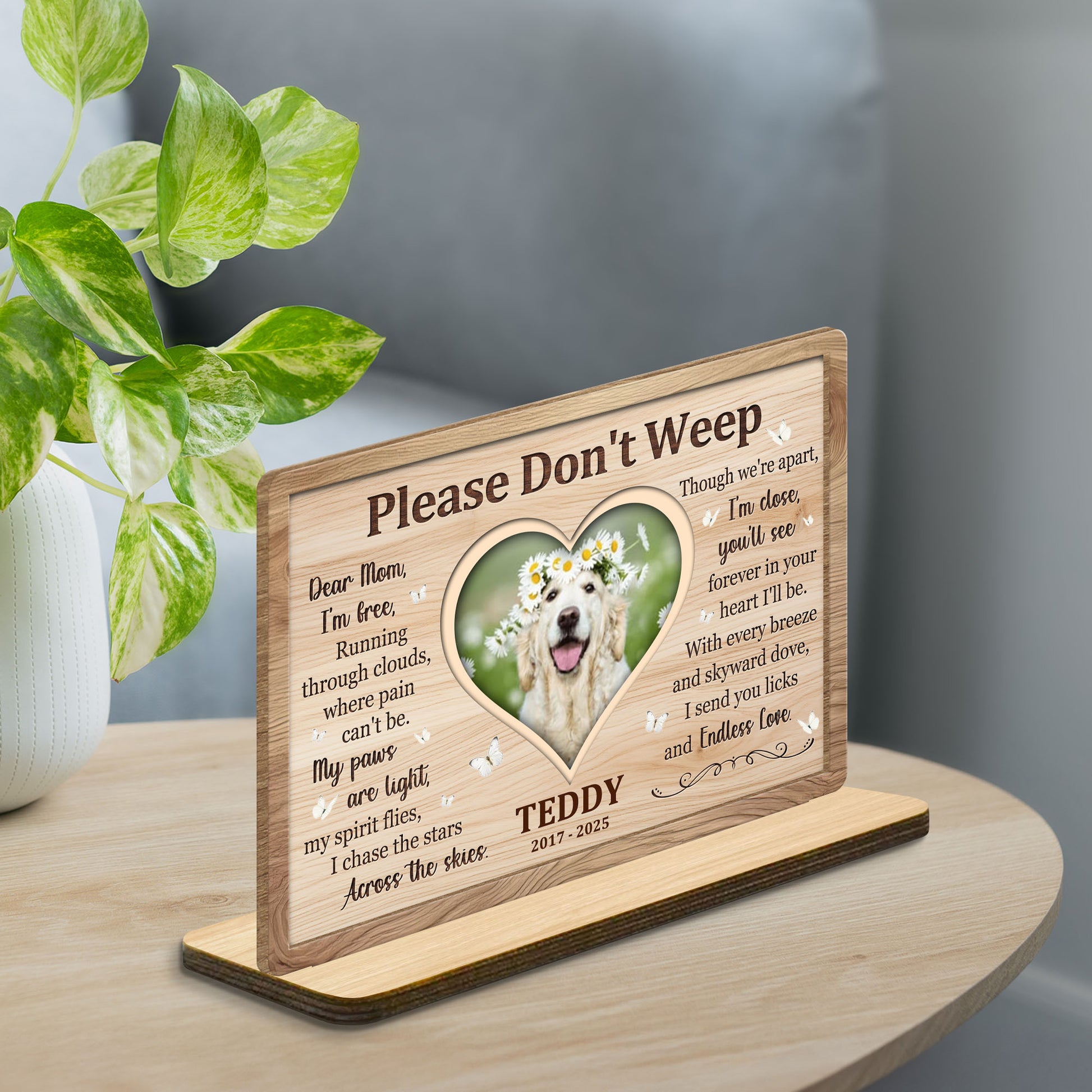 Please Don't Weep, Memorial Heart Plaque With Dog