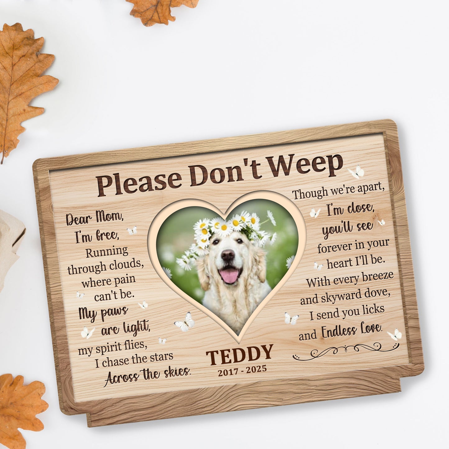 Please Don't Weep, Memorial Heart Plaque With Dog