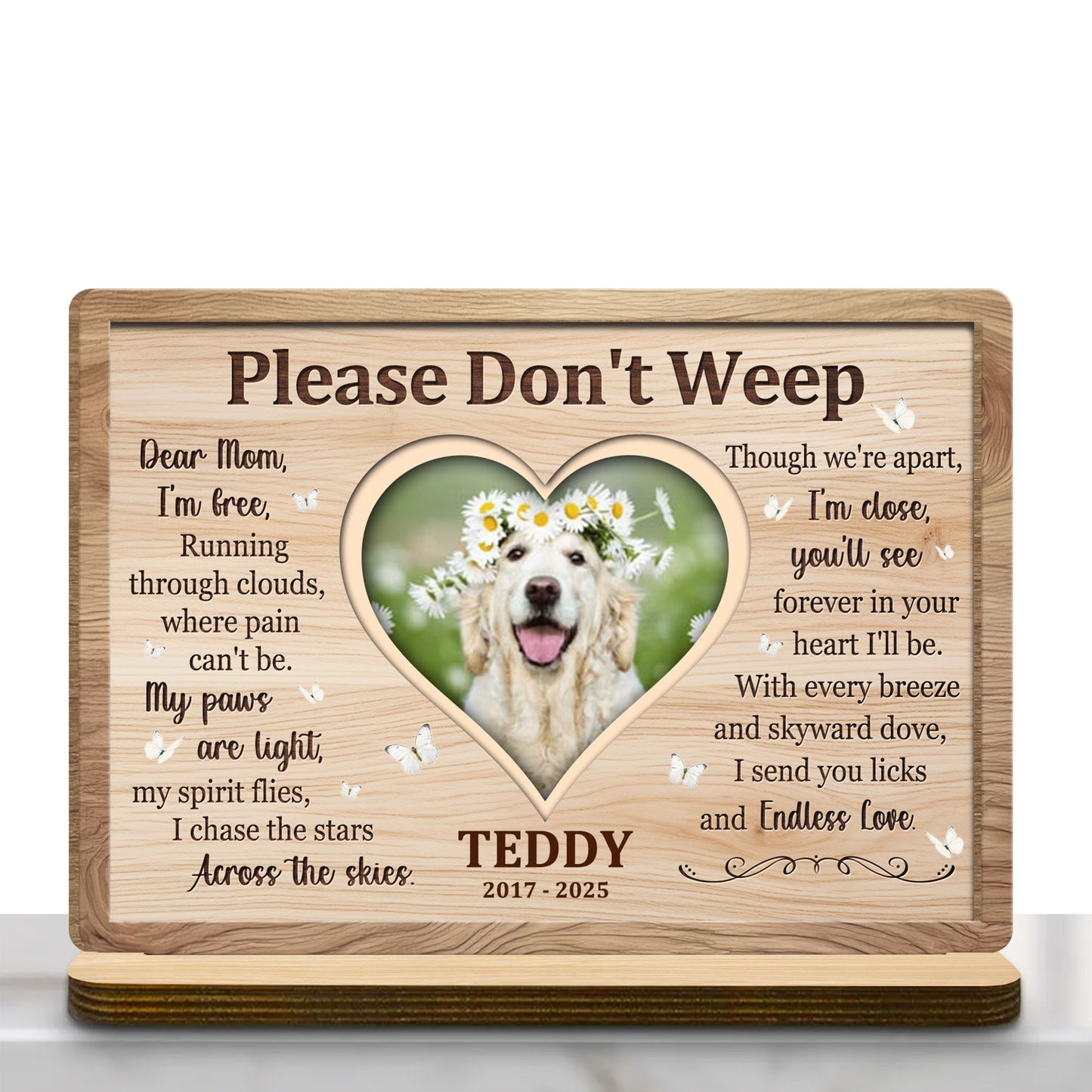 Please Don't Weep, Memorial Heart Plaque With Dog