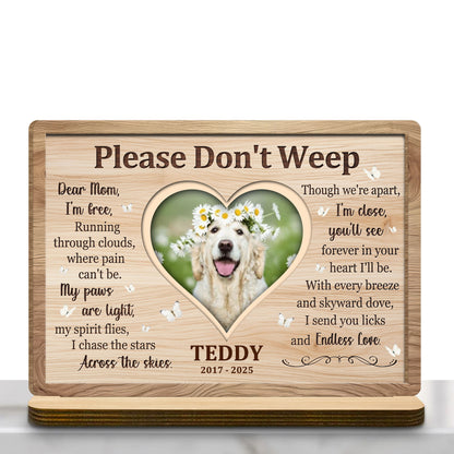 Please Don't Weep, Memorial Heart Plaque With Dog