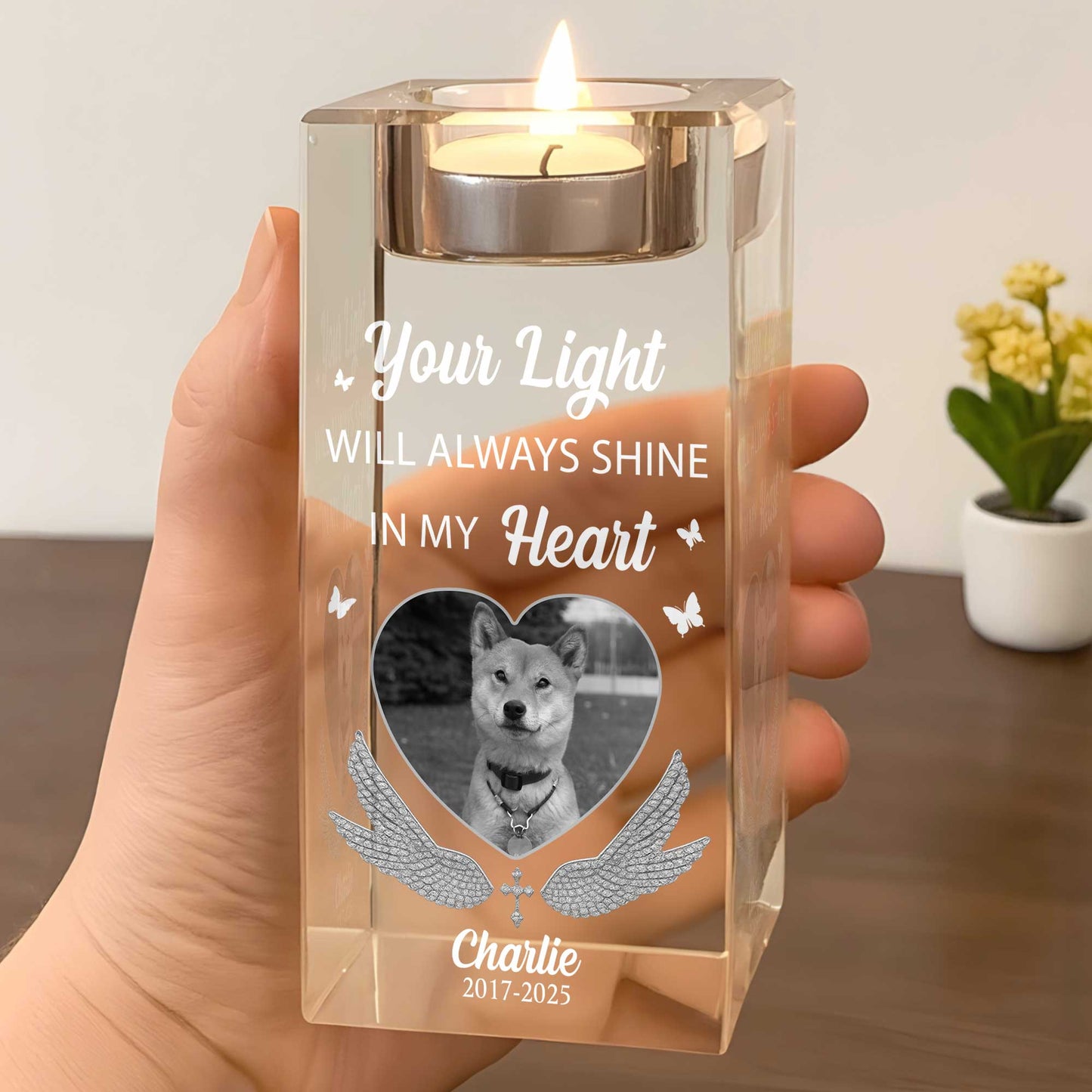 Your Light Will Always Shine In My Heart, Candle With Dog And Wings