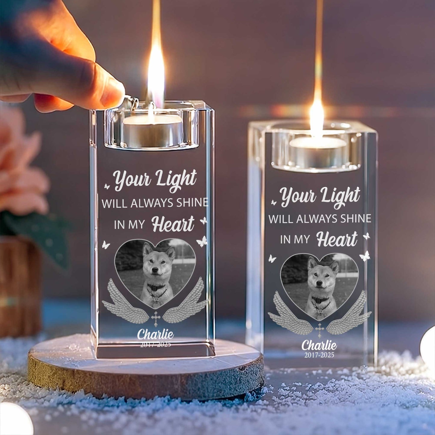 Your Light Will Always Shine In My Heart, Candle With Dog And Wings