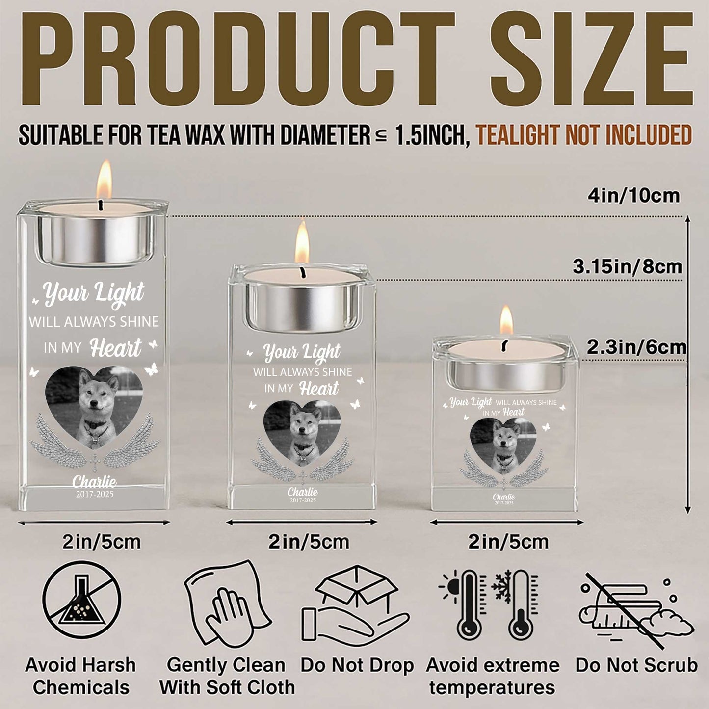 Your Light Will Always Shine In My Heart, Candle With Dog And Wings