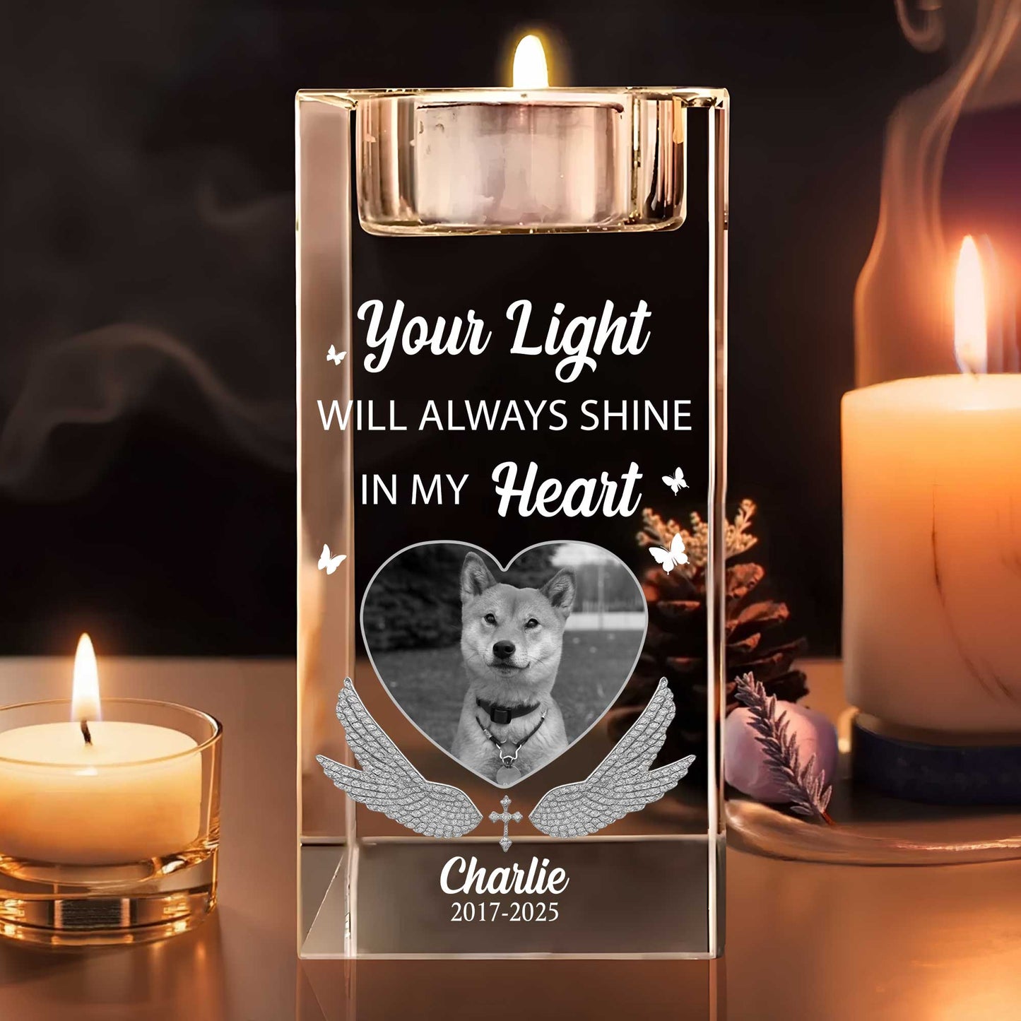 Your Light Will Always Shine In My Heart, Candle With Dog And Wings