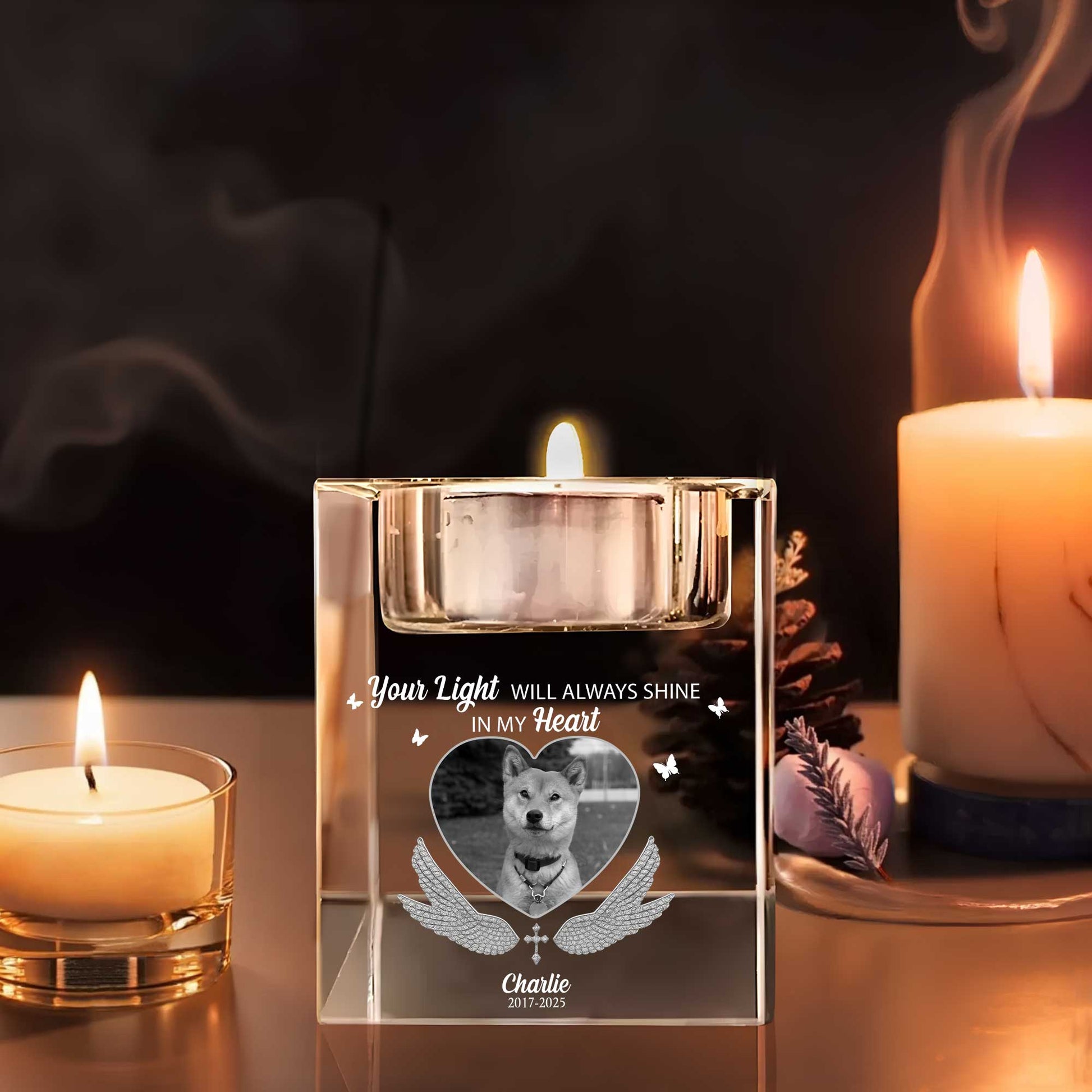 Your Light Will Always Shine In My Heart, Candle With Dog And Wings