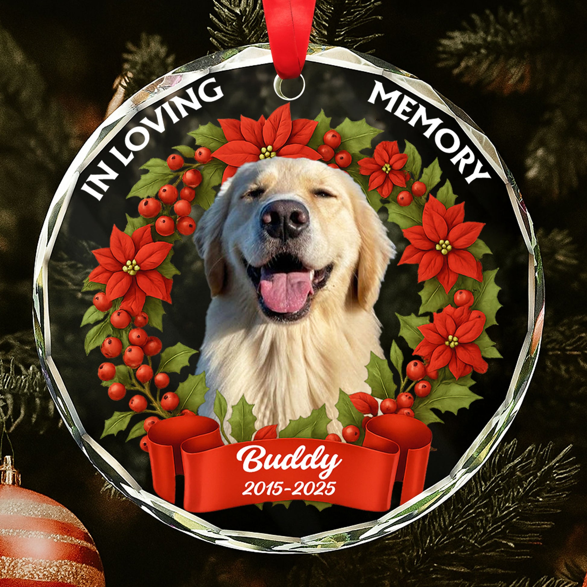 In Loving Memory Dog Poinsettias Holly Berries