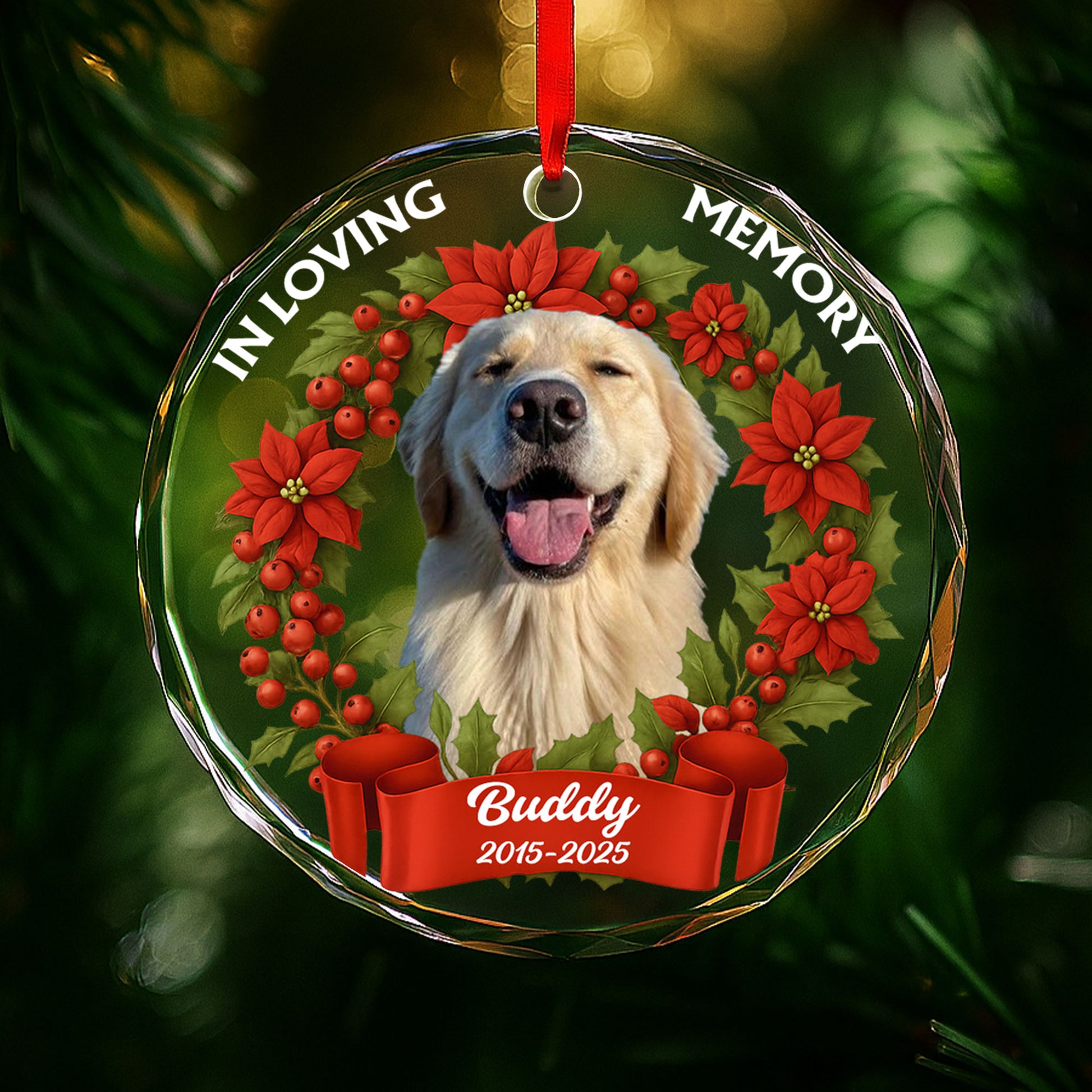 In Loving Memory Dog Poinsettias Holly Berries