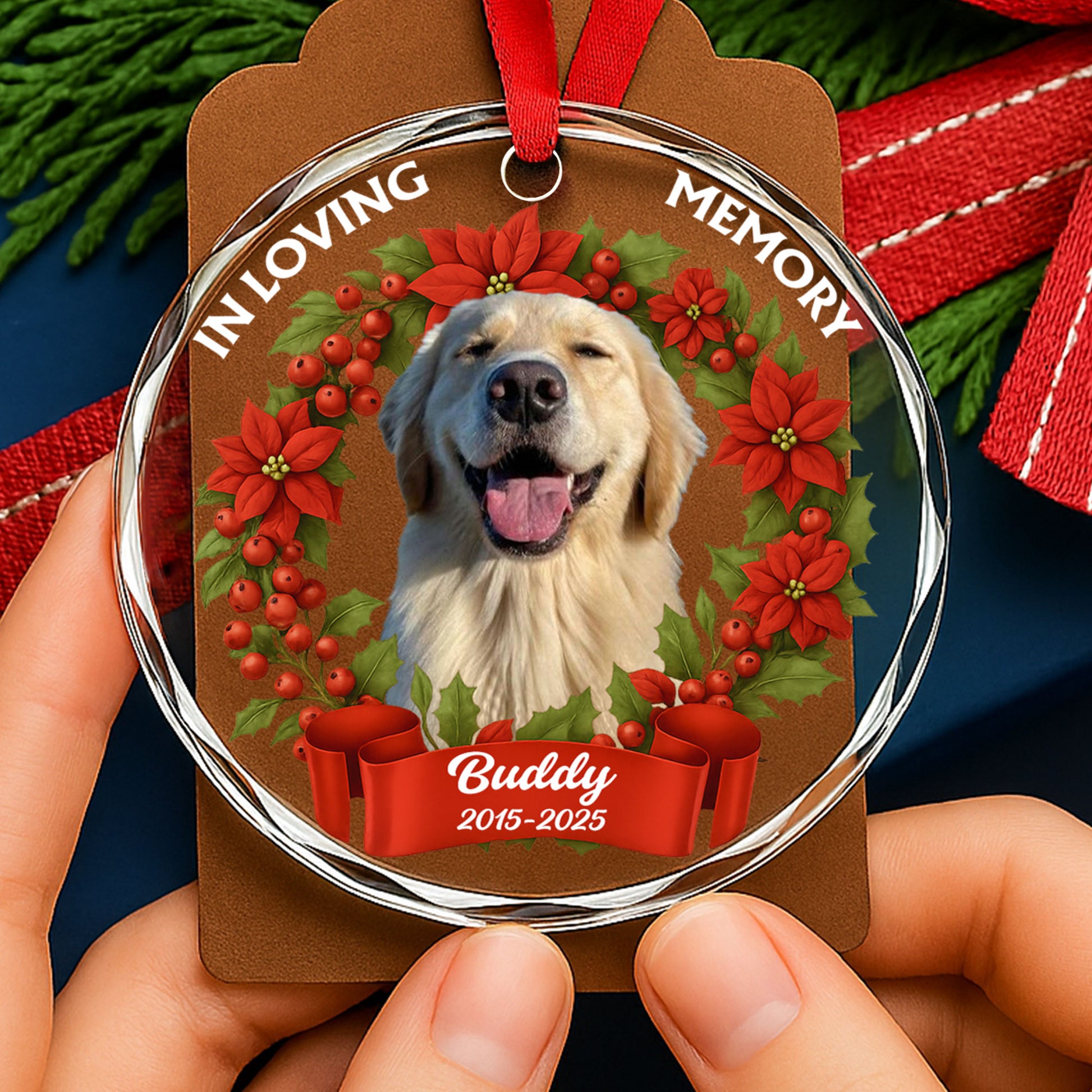 In Loving Memory Dog Poinsettias Holly Berries