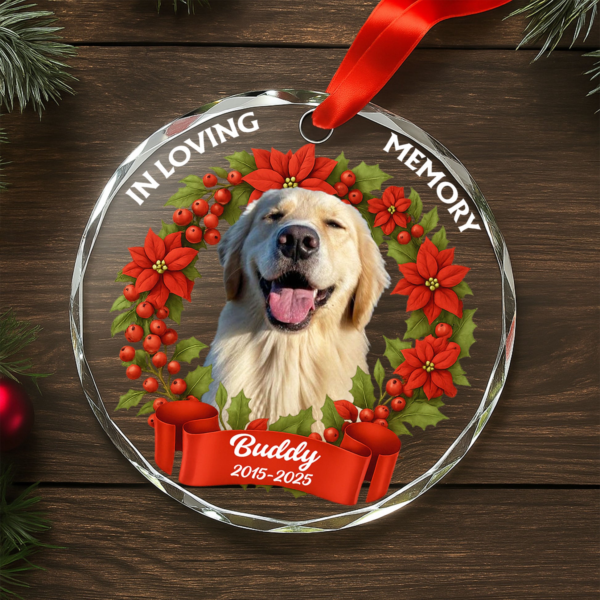 In Loving Memory Dog Poinsettias Holly Berries