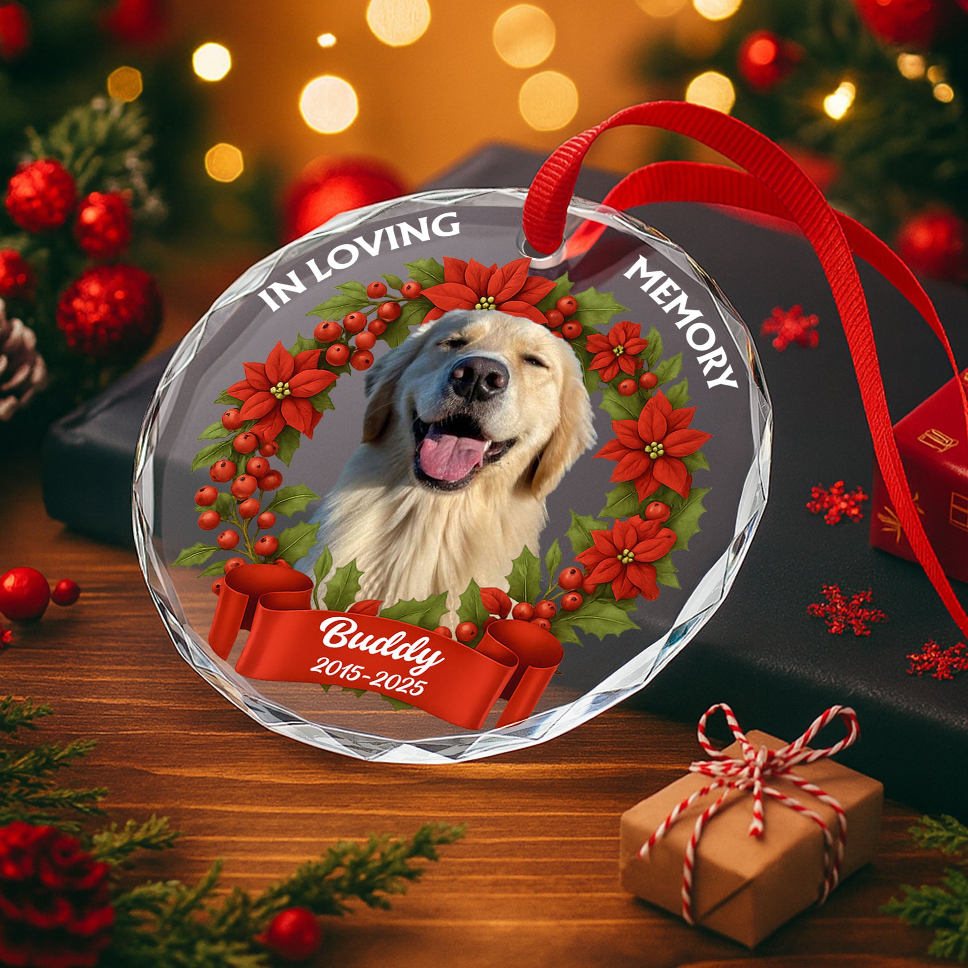 In Loving Memory Dog Poinsettias Holly Berries