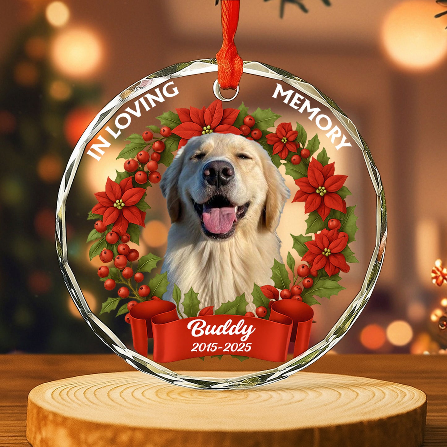 In Loving Memory Dog Poinsettias Holly Berries