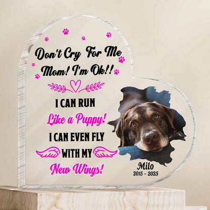 Don't Cry For Me Mom, Wings And Paws Heart Plaque
