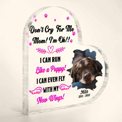 Don't Cry For Me Mom, Wings And Paws Heart Plaque