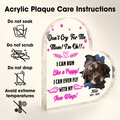 Don't Cry For Me Mom, Wings And Paws Heart Plaque