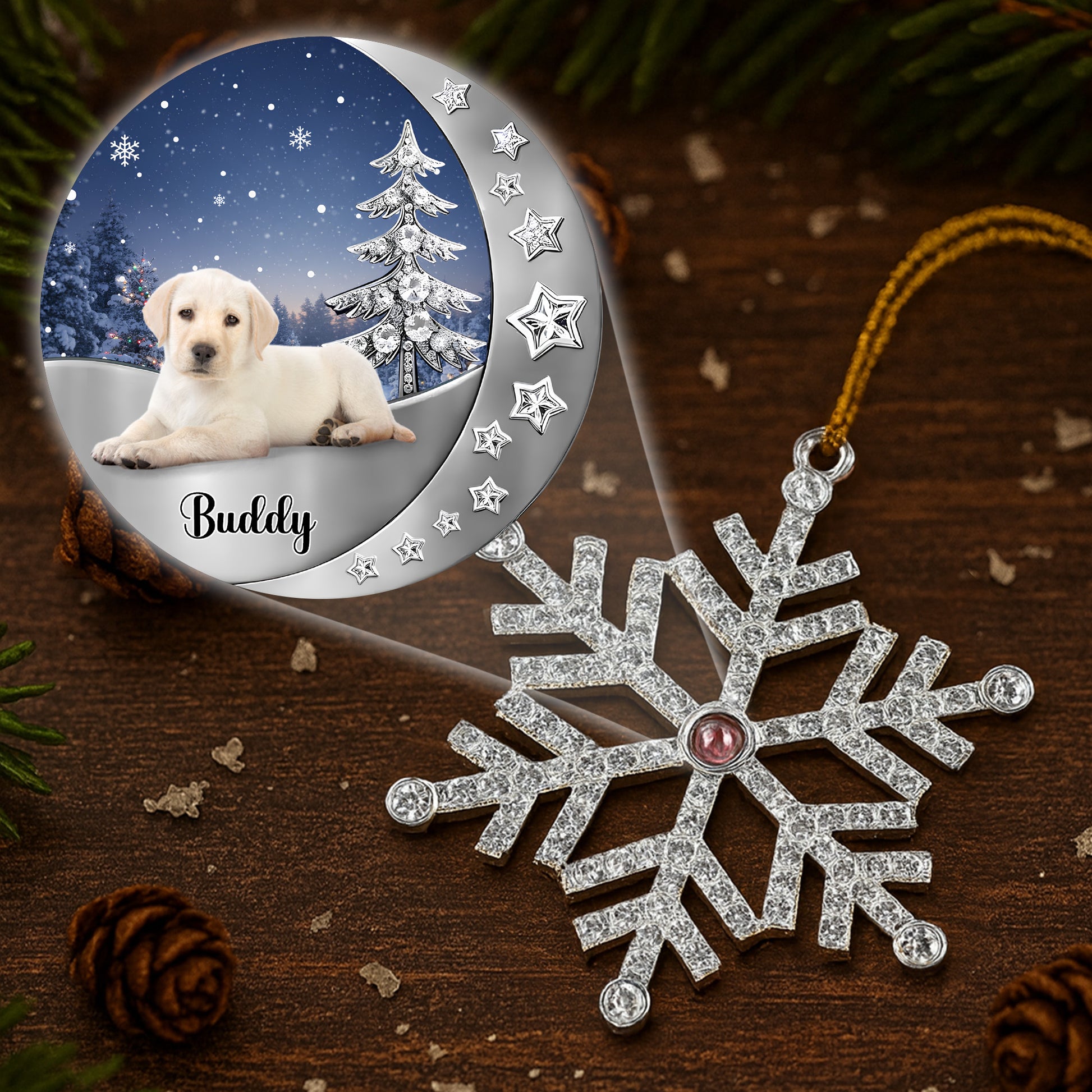 Special Moments With Puppy And Winter Scene Ornament