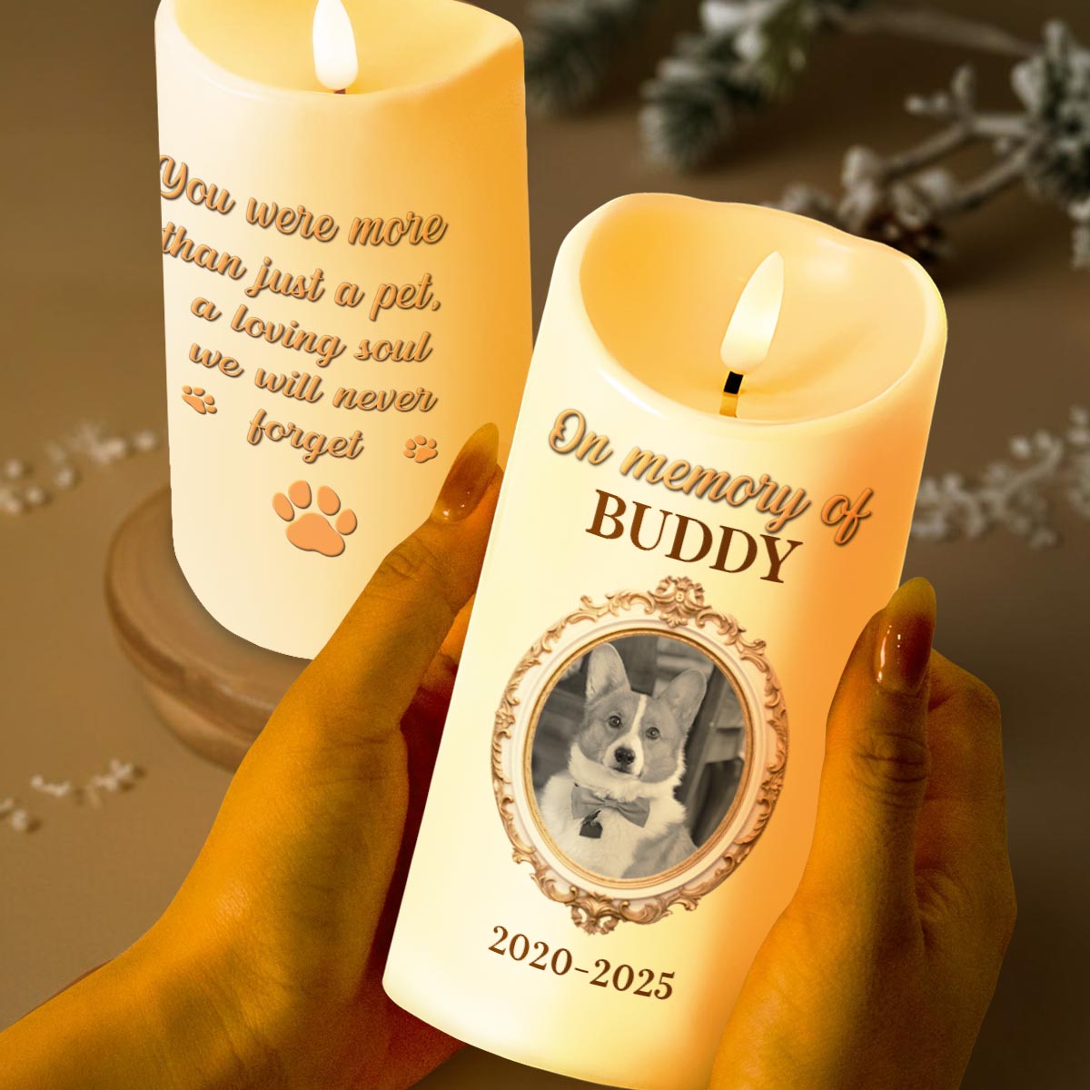 In Memory Of A Beloved Pet With Paw Prints And Photo