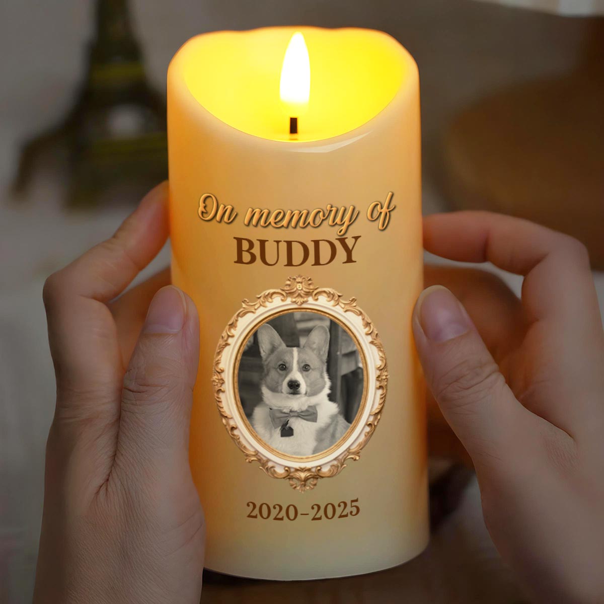 In Memory Of A Beloved Pet With Paw Prints And Photo